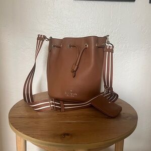 Kate Spade Brown Crossbody Bag with Striped Strap and coin purse